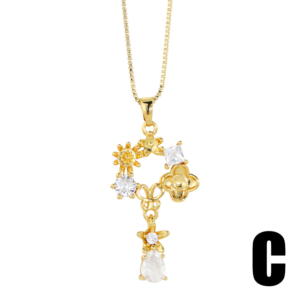 Wholesale Flower Heart Zircon Copper Necklaces